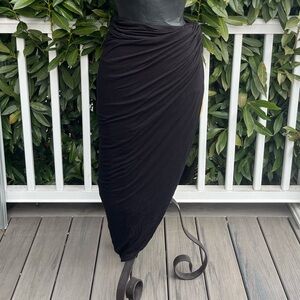 Hot Miami Styles; Solid Black; Ruched; Asymmetrical; Slip On Skirt/Swim Cover; L